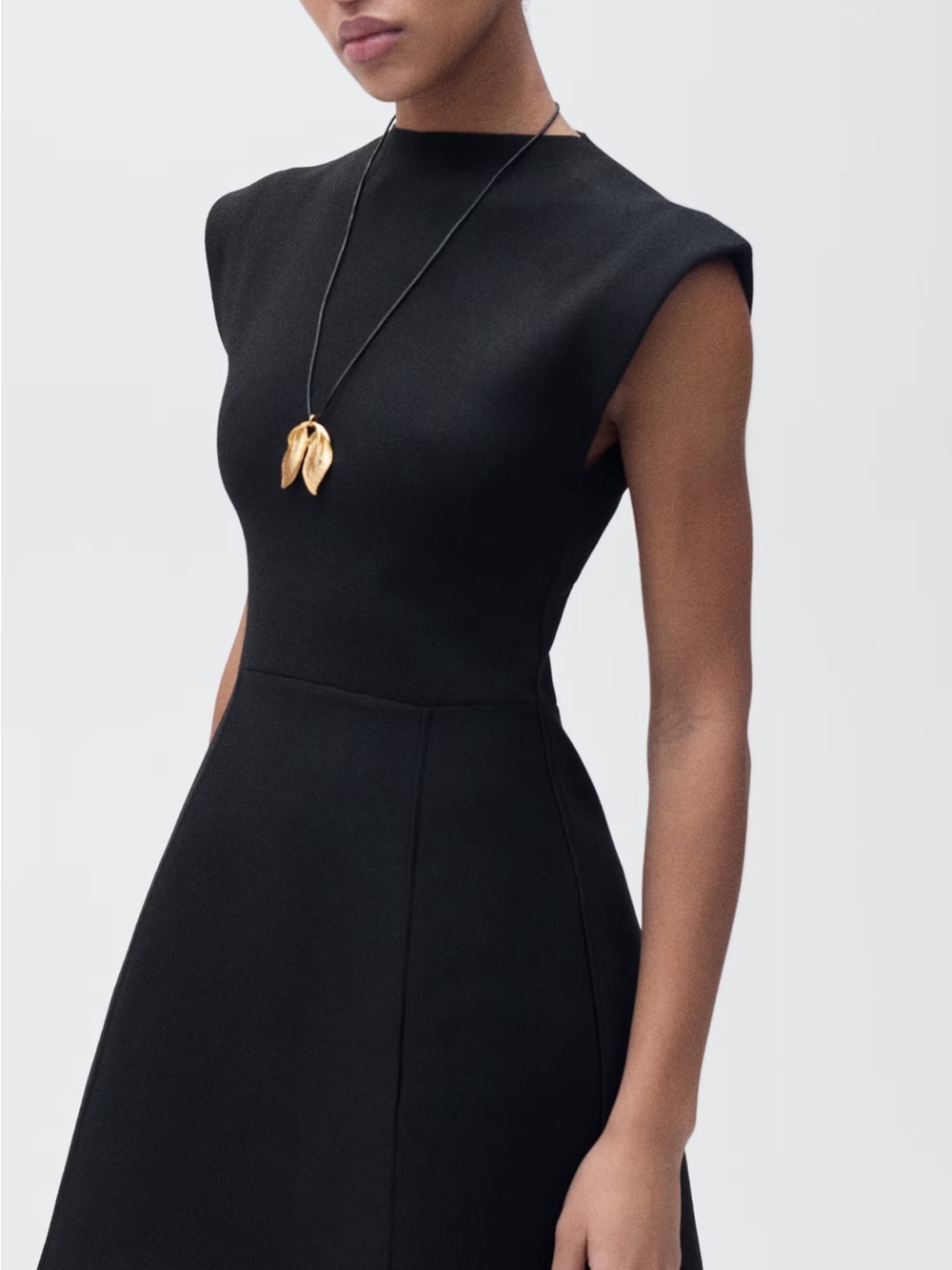 Mango Black Cap-Sleeve Fit-and-Flare Mini Dress